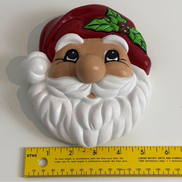 Handpainted Ceramic Santa Face Christmas Decor Wall Hanging - Picture 7 of 8